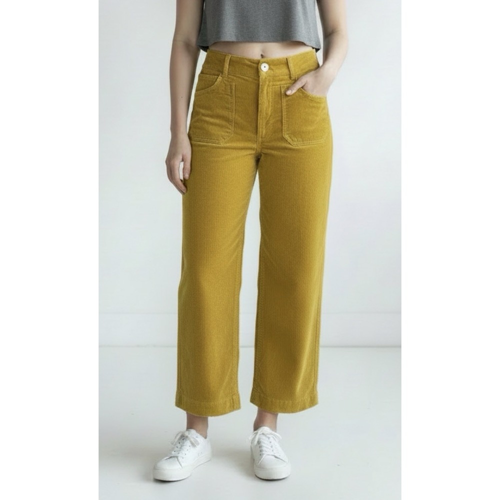 Anthro Maeve Colette Cropped Wide Leg Corduroy Pants 26 Mustard Yellow Boho